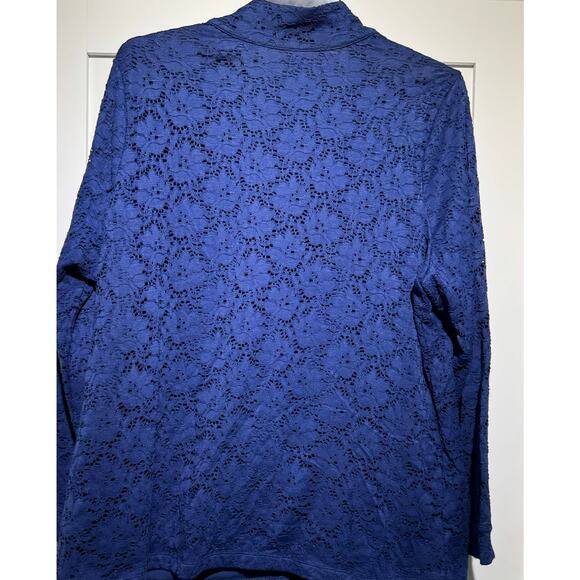 Denim + Company Royal Blue Soft Cotton Blend Cardigan Floral Lace Women's 1X - Picture 6 of 7